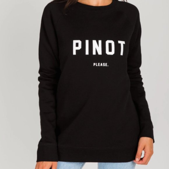 Brunette The Label Tops - NWOT - "PINOT PLEASE" Crew Neck Sweatshirt - Black